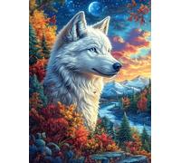Loup Dans la montagne enneigée au Coucher de Soleil Puzzle 300 Piezas Cartón Grueso para Principiantes Mitos Animal Planta Ejercicio Mental Relajante Ocio Creativo Casa Regalo Creativo