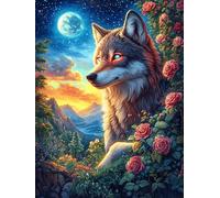 Loup Dans le Jardin Fleuri au Clair de Lune Rompecabezas 300 Piezas Cartón Resistente para Mayores Animal Planta Actividad para La Mente Desconectar Rutina Garantía Satisfacción 300 PCS