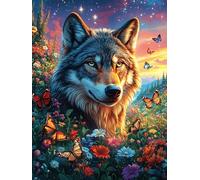 Loup Dans le Jardin Fleuri de montagne Rompecabezas 500 Piezas Cartón para Toda La Familia Mitos Animal Planta Ocio Tranquilo En Casa Alivio Ansiedad Decoración Artística Detalle Regalo 500 PCS