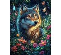 Loup Dans le Jardin Fleuri Rompecabezas 500 Piezas Cartón Grueso para Adultos Mitos fantásticos Cuento De Hadas Desconectar Rutina Ejercicio Mental Relajante Decoración Dormitorio Regalo 500 PCS