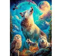 Loup hurlant à la Lune Rompecabezas 1000 Piezas Cartón Grueso para Mayores Mitos Animal Planta Noches Juegos Familiares Estimulación Mental Regalo San Valentín 1000 PCS