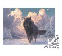 Loup Noir courant Dans la Neige Puzzle 1000 Pièces Pour Adultes Faune Sauvage, Jeux Éducatifs, Défiant Et Décoration Maison 52x38cm/1000pcs