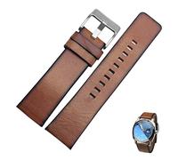 LOUPKC MINGSHAN Genuine Retro Genuine Leather Watchband Compatible With Diesel DZ4343 DZ4323 DZ7406 Watch Strap Vintage Leather 22mm 24mm 26mm(Color:Brown silver,Size:22mm)