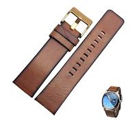 LOUPKC MINGSHAN Genuine Retro Genuine Leather Watchband Compatible With Diesel DZ4343 DZ4323 DZ7406 Watch Strap Vintage Leather 22mm 24mm 26mm(Color:Brown gold,Size:24mm)