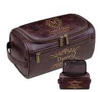 Lousrion Bolsa de afeitar de cuero personalizada para hombres, kit de aseo de viaje personalizado, regalo para papá, marido, novio, aniversario, Café oscuro, One Size, Retro
