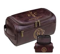 Lousrion Bolsa de afeitar de viaje personalizada para hombre, de piel sintética, grabada, regalo para papá, marido, hijo, Navidad, cumpleaños, día de San Valentín, Café oscuro, One Size, Retro
