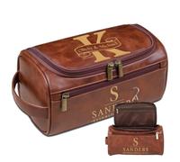 Lousrion Bolsa de viaje personalizada de cuero grabado Dopp, bolsa de viaje personalizada para hombre con iniciales de nombre, regalo para padrinos de boda, padrino del padre, Marrón, Talla única