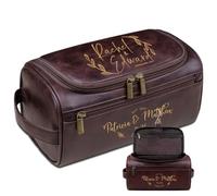 Lousrion Kit de aseo de viaje de cuero personalizado para hombres, bolsa de afeitado con texto grabado personalizado, regalo para papá, hijo, marido, Navidad, Café oscuro, Talla única, Retro