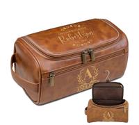 Lousrion Kit de piel con monograma para hombres, neceser personalizado con iniciales, regalo perfecto para marido, papá, novio, Marrón claro, Talla única, Retro