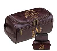 Lousrion Kit de piel con monograma para hombres, neceser personalizado con iniciales, regalo perfecto para marido, papá, novio, Café oscuro, Talla única, Retro