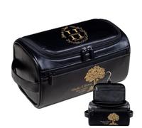 Lousrion Neceser colgante de cuero personalizado para hombres, patrón de texto personalizado, organizador de baño de viaje para gimnasio y viajes de vacaciones, Negro, Talla única, Retro