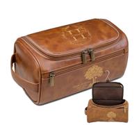 Lousrion Neceser colgante de cuero personalizado para hombres, patrón de texto personalizado, organizador de baño de viaje para gimnasio y viajes de vacaciones, Marrón claro, Talla única, Retro