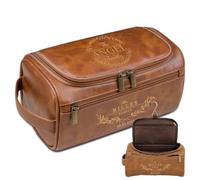 Lousrion Neceser de cuero grabado personalizado para hombres, kit de viaje personalizado, regalo perfecto para padrinos de boda para bodas, marido, papá, día del padre, aniversario, Marrón claro