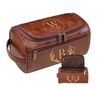 Lousrion Neceser de cuero grabado personalizado para hombres, organizador de afeitado de viaje, regalo para marido, papá, día de San Valentín, Marrón, One Size, Retro