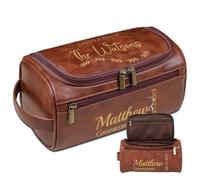 Lousrion Neceser de cuero personalizado para hombre, con nombre personalizado, inicial, bolsa de viaje para regalo para papá, marido, novio, día de San Valentín, Marrón, One Size, Retro
