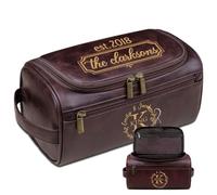 Lousrion Neceser de cuero personalizado para hombres, kit de viaje con iniciales grabadas, regalo del día del padre para papá, marido, amante, Navidad, cumpleaños, Café oscuro, Talla única, Retro