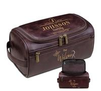 Lousrion Neceser de piel sintética con grabado personalizado para hombres, kit de afeitado personalizado para viaje, regalo para papá, marido, novio, cumpleaños, día de San Valentín, Café oscuro, One