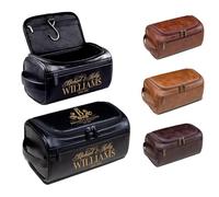 Lousrion Neceser de viaje de piel sintética personalizada para hombres, kit de afeitado grabado personalizado, regalo para papá, marido, novio, día de San Valentín, Negro, One Size, Retro