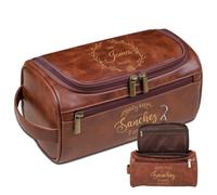 Lousrion Neceser de viaje de piel sintética personalizado para hombres, kit de regalo de regalo para papá, marido, novio, padrinos de boda, regalo, Marrón, One Size, Retro