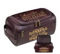 Lousrion Neceser de viaje personalizado de cuero para hombre, diseño de texto personalizado, organizador de baño colgante para Navidad y Día del Padre, Café oscuro, Talla única, Retro