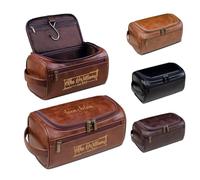 Lousrion Neceser de viaje personalizado de cuero para hombres, iniciales grabadas personalizadas y kit de patrón Dopp, regalo para papá, marido, abuelo, cumpleaños, Brown, Talla única, Estilo retro