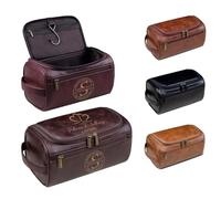 Lousrion Neceser de viaje personalizado para hombres, bolsa de afeitar de piel sintética grabada, regalo para papá, marido, hijo, Navidad, cumpleaños, día de San Valentín, Café oscuro, One Size, Retro