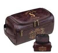 Lousrion Neceser personalizado de regalo para hombres, bolsa de lavado de viaje de cuero personalizada con texto de patrón, organizador de baño colgante para papá, marido, amante, Café oscuro, Talla
