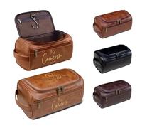 Lousrion Neceser personalizado para hombre, organizador de lavado colgante de cuero personalizado con texto de patrón, regalo del día del padre para él, Marrón claro, Talla única, Retro