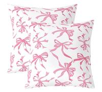 Loussiesd 2 fundas de almohada decorativas con lazo rosa para sofá, cama, estilo princesa, decoración del hogar, 60 x 60 cm