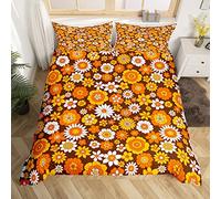 Loussiesd 60S 70S Groovy Juego de ropa de cama de 135 x 200 cm, para niños, estilo retro, hippie, flores, juego de ropa de cama para niños y adolescentes, estilo vintage, bohemio, floral, funda de