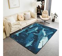 Loussiesd Alfombra de área de tiburón ballena de 150 x 200 cm para dormitorio, diseño de tiburón oceánico, para sala de estar, suave, antideslizante, decoración azul bajo el agua, alfombra náutica