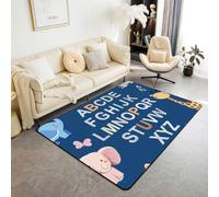 Loussiesd Alfombra de área del alfabeto de 100 x 150 cm para dormitorio, aprendizaje ABC, alfombra suave, antideslizante, bonita decoración de animales para guardería, zoológico, educativa, para