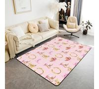 Loussiesd Alfombra de salón de vaquera occidental para dormitorio, 100 x 150 cm, moqueta decorativa rosa para niñas, niños, caballo, vaquero, sombrero, botas, lazo, herradura del oeste, decoración de