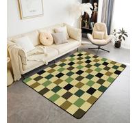 Loussiesd Alfombra retro a cuadros de poliéster de 100 x 150 cm, color verde cazador, para sala de estar, dormitorio, diseño geométrico, camuflaje, decoración del ejército, alfombra moderna de caza