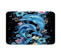 Loussiesd Alfombras de baño de delfín, diseño de vida marina del océano, de microfibra, accesorios de baño, animales marinos, antideslizantes, 16 x 24 pulgadas, delfín y flores suaves