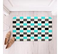 Loussiesd Alfombras de baño geométricas a cuadros, color verde azulado, gris, negro, a cuadros, de microfibra, diseño de tablero de ajedrez, accesorios de baño estéticos, antideslizantes, 20 x 32