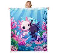 Loussiesd Bonita manta de forro polar con diseño de ajolote, salamandra de dibujos animados, para niños, mujeres y hombres, felpa mullida con animales oceánicos, bebés, 76 x 101 cm, vida marina kawaii