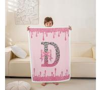 Loussiesd Bonita manta de sherpa con lazo rosa para sofá, con inicial E personalizada, súper suave y acogedora, manta de forro polar con lazo para invierno, manta de felpa Kawaii Baby de 30 x 40