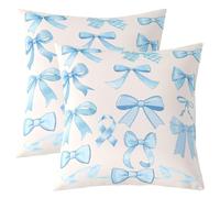 Loussiesd Bow Lot De 2 fundas de almohada de 45 x 45 cm, suaves para niños y niñas, fundas de cojín de microfibra azul y blanco, decoración de dormitorio Kawaii