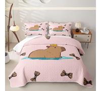 Loussiesd Capybara - Juego de colcha acolchada de 3 piezas para todas las estaciones, diseño de lazo rosa, para niños y adultos, diseño de animales oceánicos, azul marino, criaturas marinas