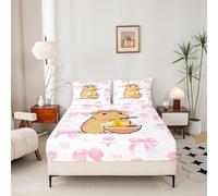 Loussiesd Capybara - Sábana bajera ajustable con 1 funda de almohada, tamaño individual, para amantes de los animales, bolsillo profundo de 40,6 cm, ropa de cama para niñas, regalo de capibara, ropa