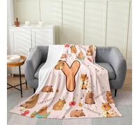 Loussiesd Cobija de forro polar de franela de dibujos animados Capybara con letra inicial Y para bebé, 76 x 101 cm, manta de forro polar de animales lindos para niños, mujeres y hombres, para cama