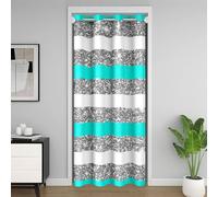 Loussiesd Cortina de privacidad para puerta de color verde menta, con purpurina, 106 x 203 cm, diseño geométrico de rayas para dormitorio, sala de estar, decoración de ventana de arte moderno a rayas