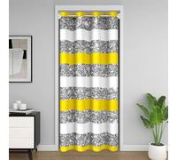 Loussiesd Cortina de puerta amarilla y blanca con rayas de privacidad, para dormitorio, sala de estar, cortina divisora de habitación con purpurina, 106 x 213 cm, oscurecimiento geométrico, opaca