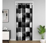 Loussiesd Cortina de puerta geométrica a cuadros para privacidad, color negro y blanco, moderna, para dormitorio, sala de estar, arte abstracto, cortina divisora de habitación, 132 x 203 cm, opaca
