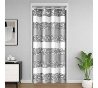 Loussiesd Cortina de puerta gris y blanca con rayas para armario, para dormitorio, sala de estar, cortina divisora de habitación con purpurina, 132 x 213 cm, oscurecimiento geométrico, opaca, arte