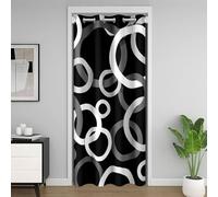 Loussiesd Cortina de puerta negra y blanca con círculos geométricos para dormitorio, sala de estar, moderna, abstracta, minimalista, divisora de habitaciones, 86 x 203 cm, opaca, decoración del hogar