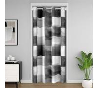 Loussiesd Cortina geométrica a cuadros para puerta o ventana, 132 x 203 cm, color negro y gris, con aislamiento térmico, separadores temporales, arte abstracto moderno, degradado, cubierta de armario