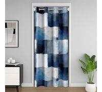Loussiesd Cortina geométrica a cuadros para puerta o ventana, 150 x 203 cm, azul y gris, a cuadros, abstracta, aislamiento térmico, separadores temporales, arte abstracto, degradado, cubierta de