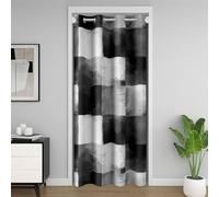 Loussiesd Cortina geométrica a cuadros para puerta, privacidad en blanco y negro, a cuadros, moderno, arte abstracto, cortina divisora de habitación, 86 x 203 cm, para dormitorio, sala de estar